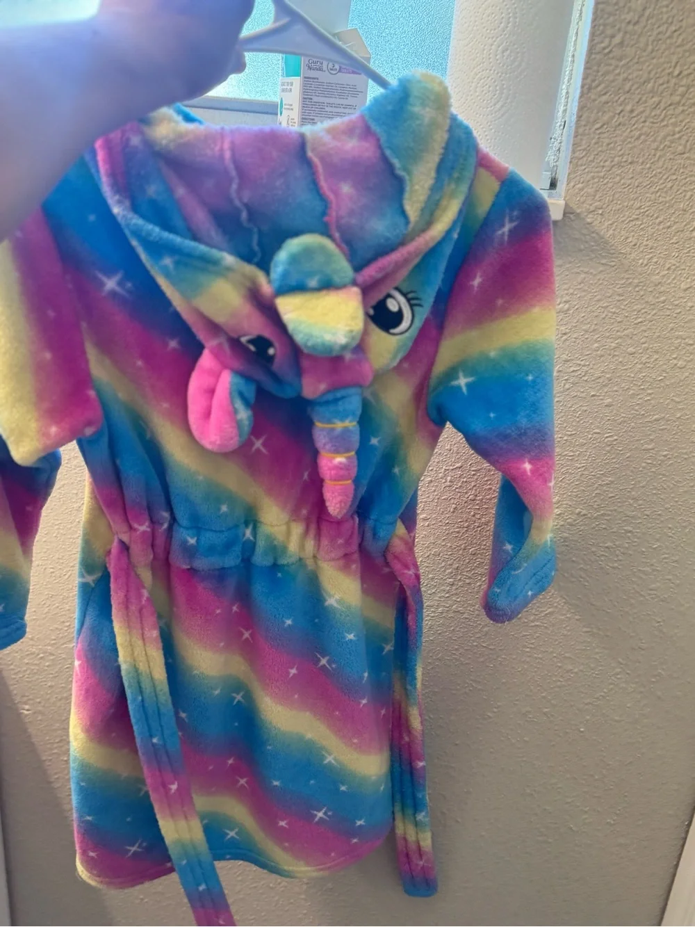 Girls Rainbow Unicorn Hooded Plush Robe – Very Good Condition